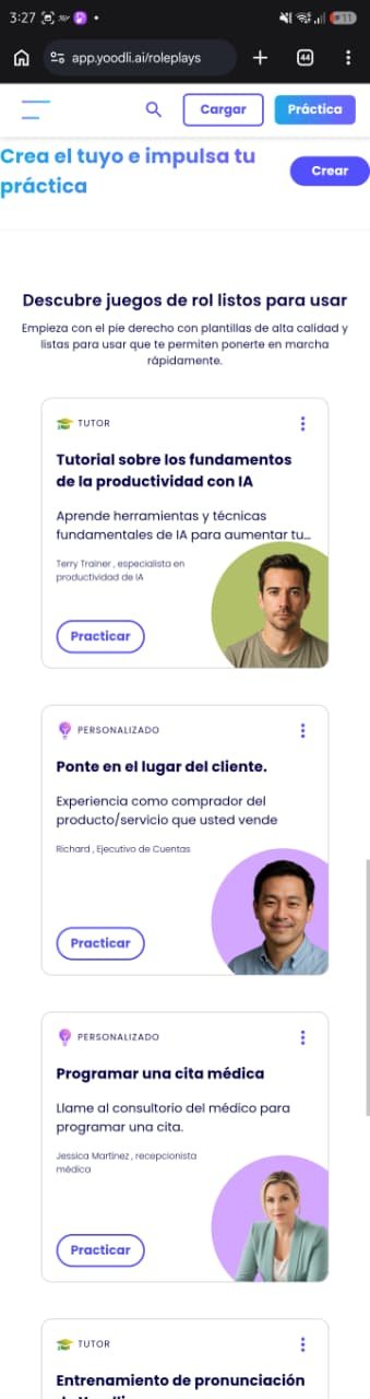 Biblioteca de juegos de roles de Yoodli en el celular